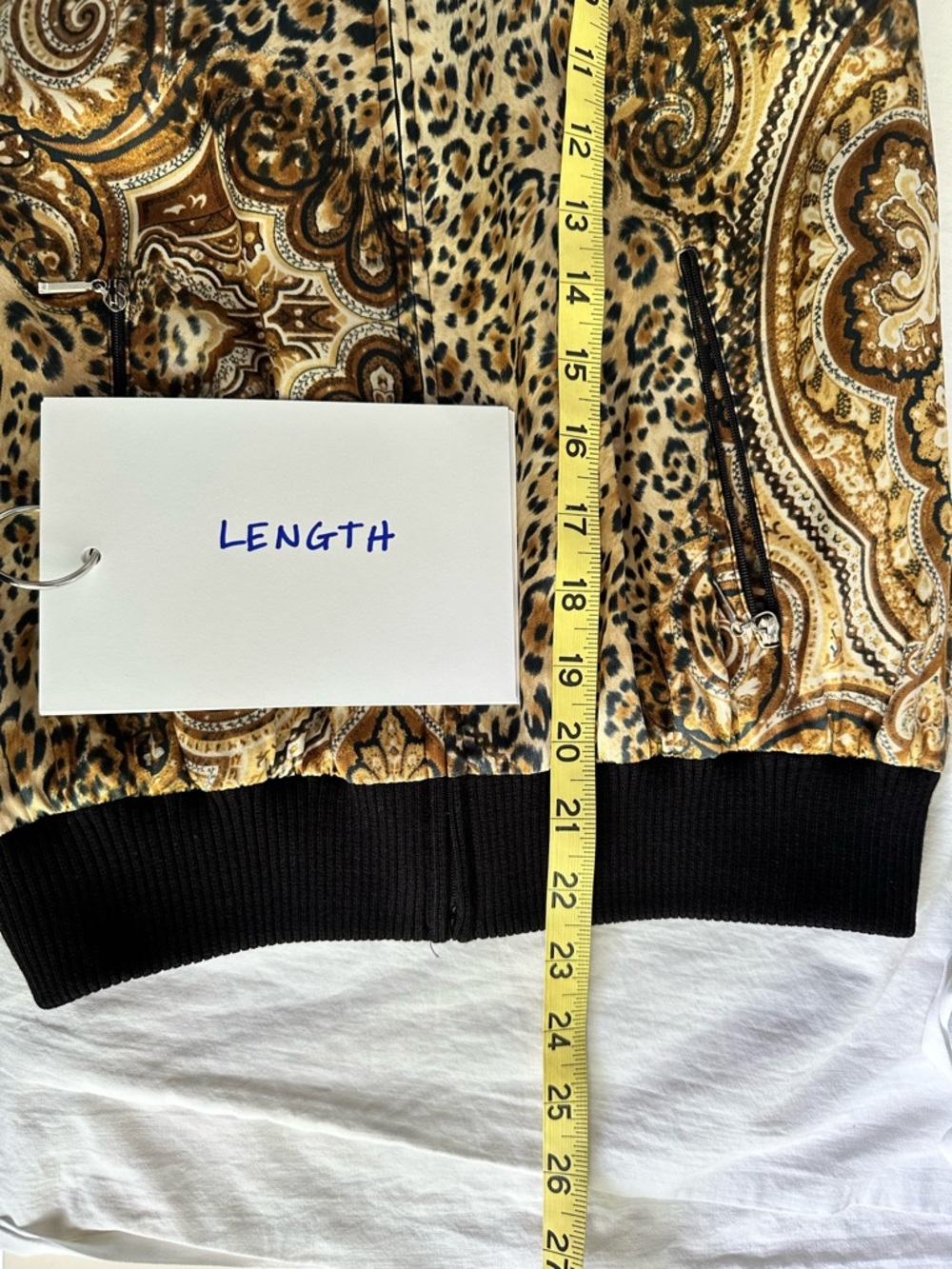 Sunny Leigh 100% Silk Leopard Paisley Bomber Jacket Black Ribbed Trim Size S - Picture 11 of 12